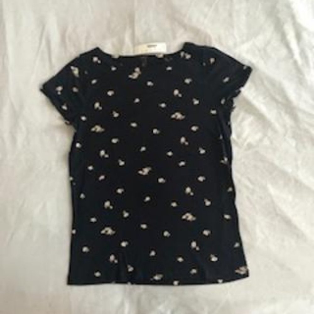 NWT J. Crew Navy Blue w/Flowers Short Sleeve Tee